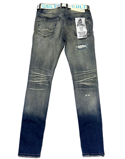CULT OF INDIVIDUALITY PUNK SUPER SKINNY STRETCH w/BELT (622A2-SS04D) INO