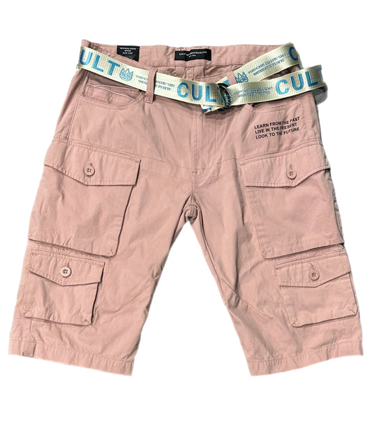 CULTOFINDIVIDUALITY CARGO SHORTS RIDGED (622AC-CS08B)DUSTY PINK SALMON