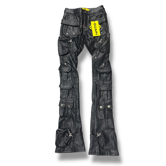GUAPI STACKED JEANS CARGO LEATHER BLACK 0040OBLCP