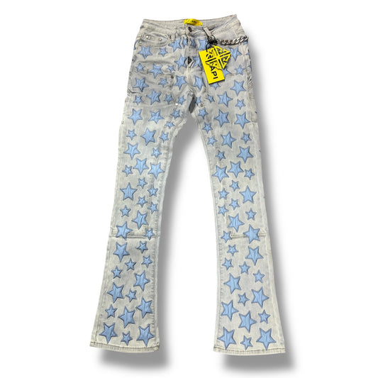 GUAPI STACKED DENIM STARS AQUA BLUE 366ABSD