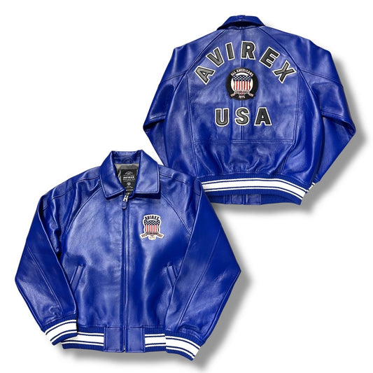 AVIREX ICON LEATHER JACKET MAZARINE BLUE 44AVF20BO01