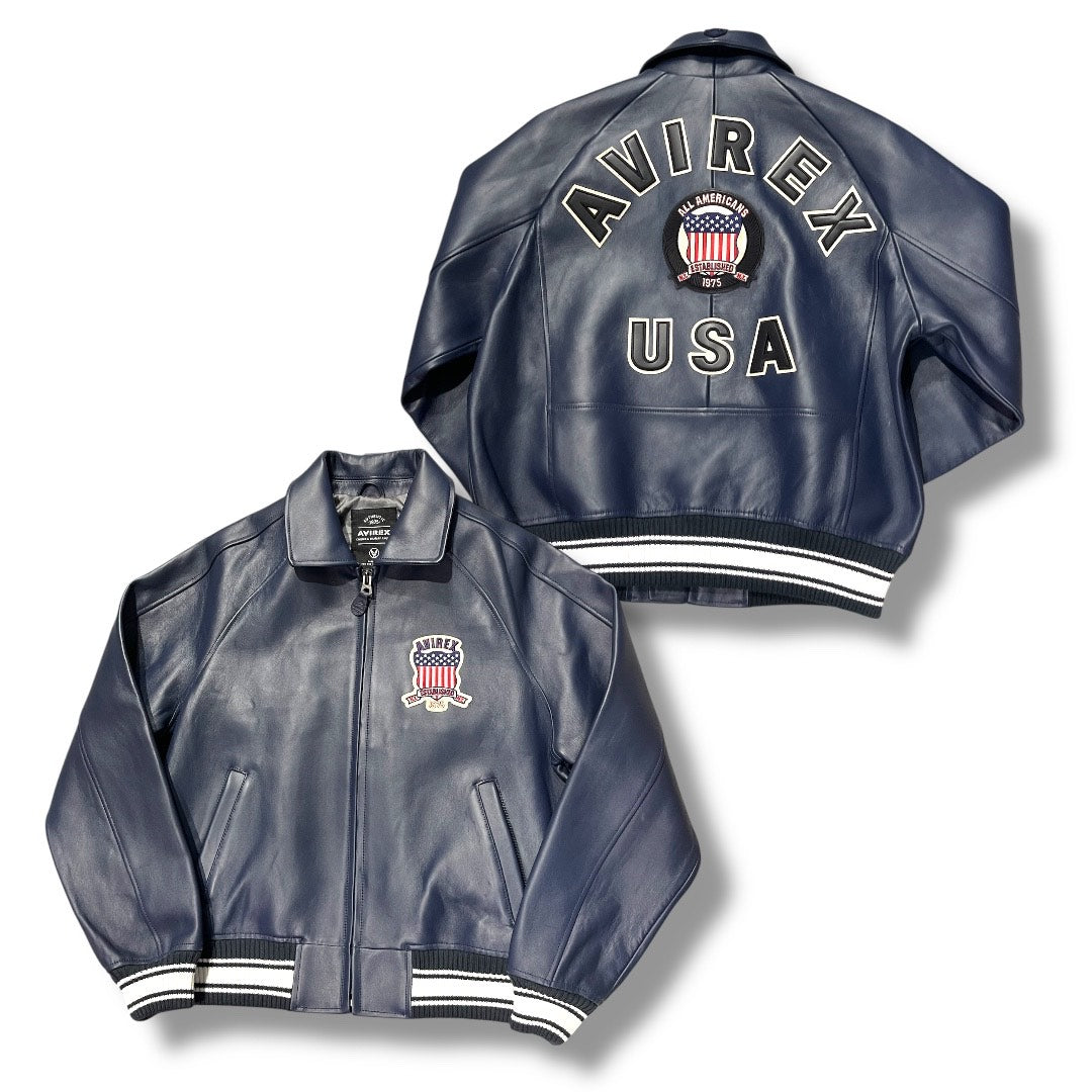 AVIREX ICON LEATHER JACKET NAVY 44AVF20BO01