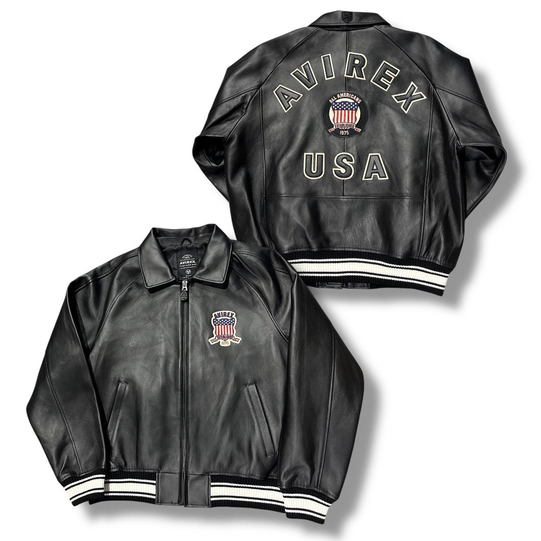 AVIREX ICON LEATHER JACKET JET BLACK 44AVF20BO01