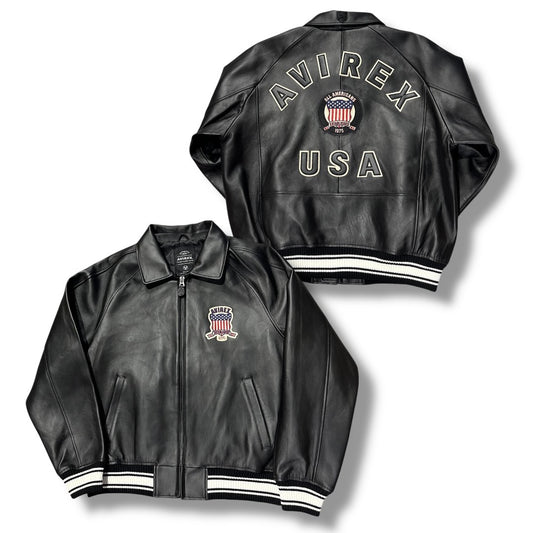 AVIREX ICON LEATHER JACKET JET BLACK 44AVF20BO01
