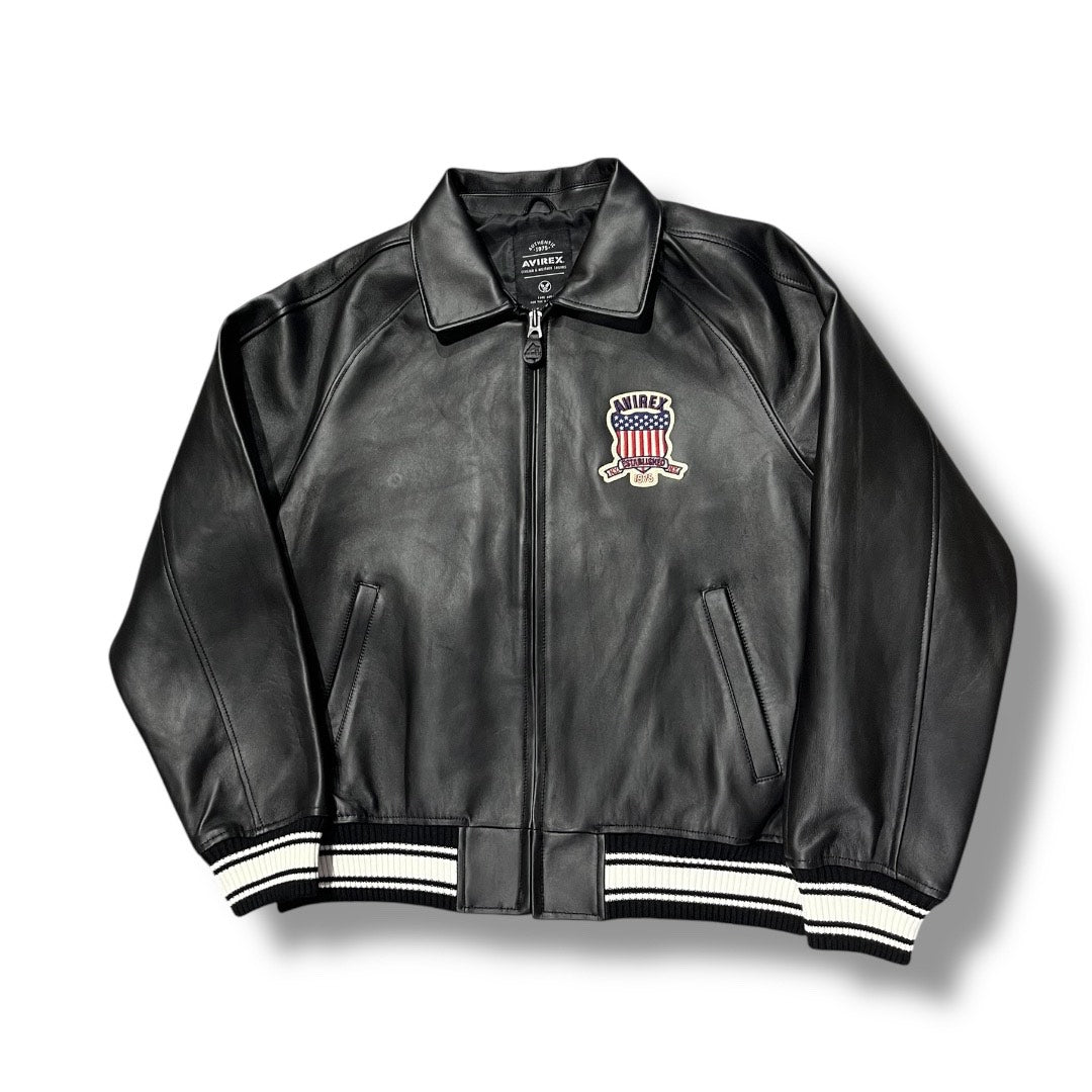 AVIREX ICON LEATHER JACKET JET BLACK 44AVF20BO01
