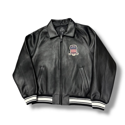 AVIREX ICON LEATHER JACKET JET BLACK 44AVF20BO01