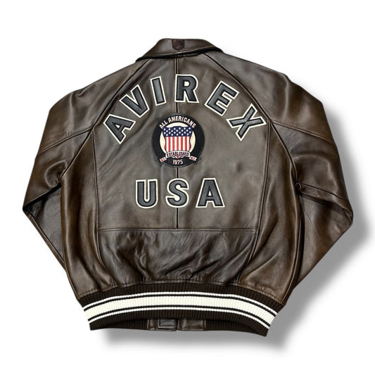 AVIREX ICON LEATHER JACKET VINTAGE BROWN 44AVF25IO21