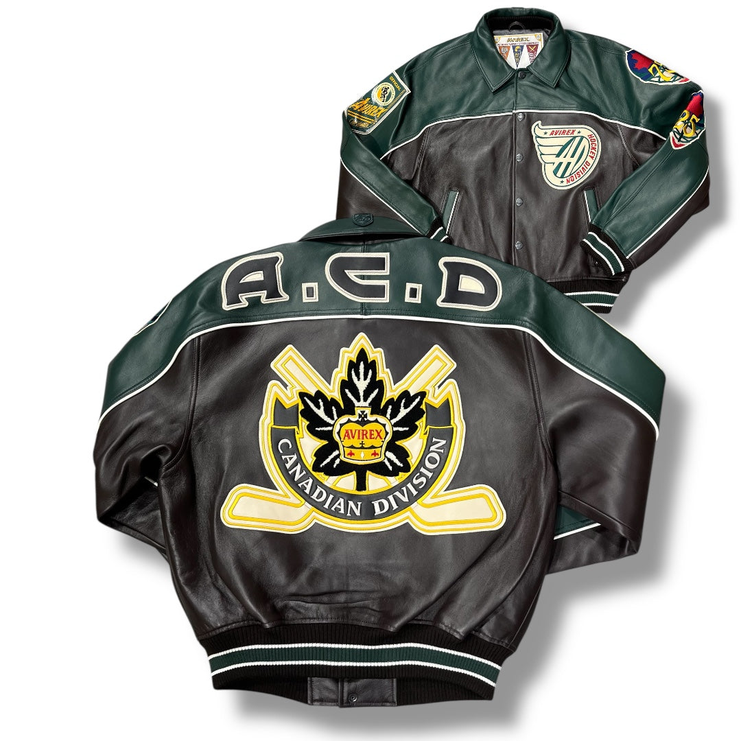 AVIREX CANADIAN DIVISION LEATHER JACKET ESPRESSO/GREEN 44AVF253O21