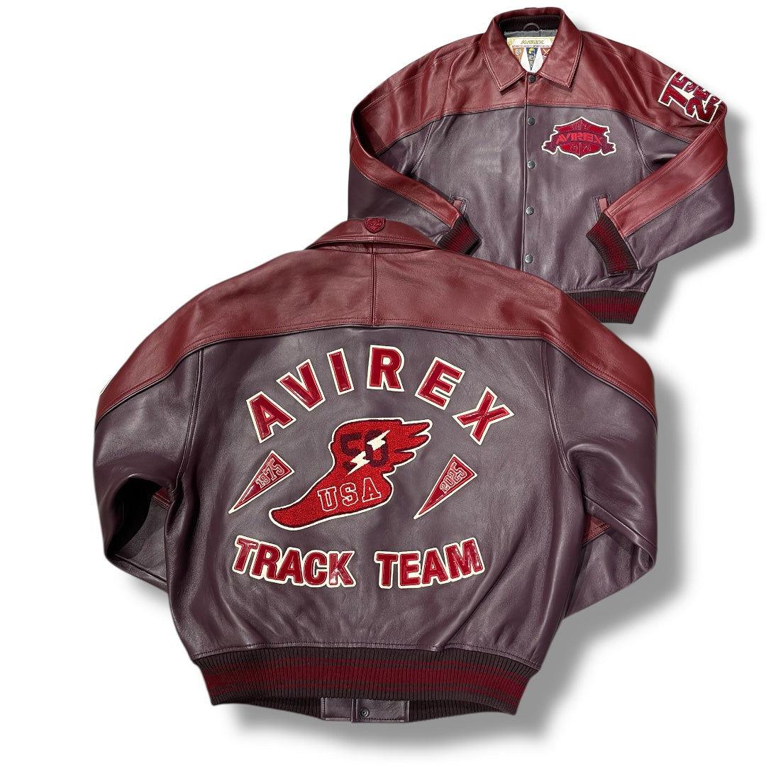 AVIREX TRACK TEAM LEATHER JACKET DARK CHERRY 44AVF252O18