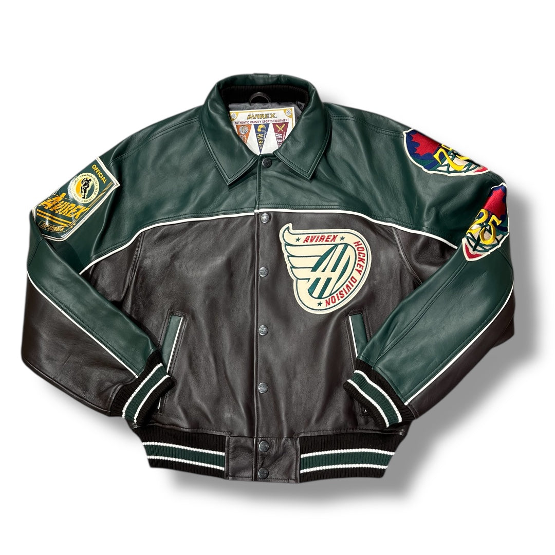AVIREX CANADIAN DIVISION LEATHER JACKET ESPRESSO/GREEN 44AVF253O21