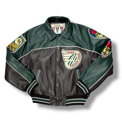 AVIREX CANADIAN DIVISION LEATHER JACKET ESPRESSO/GREEN 44AVF253O21