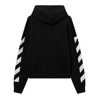 Ballers Clothing Shop black L/AB c/o Off-White zip hoodie with white diagonal sleeve motifs, back view