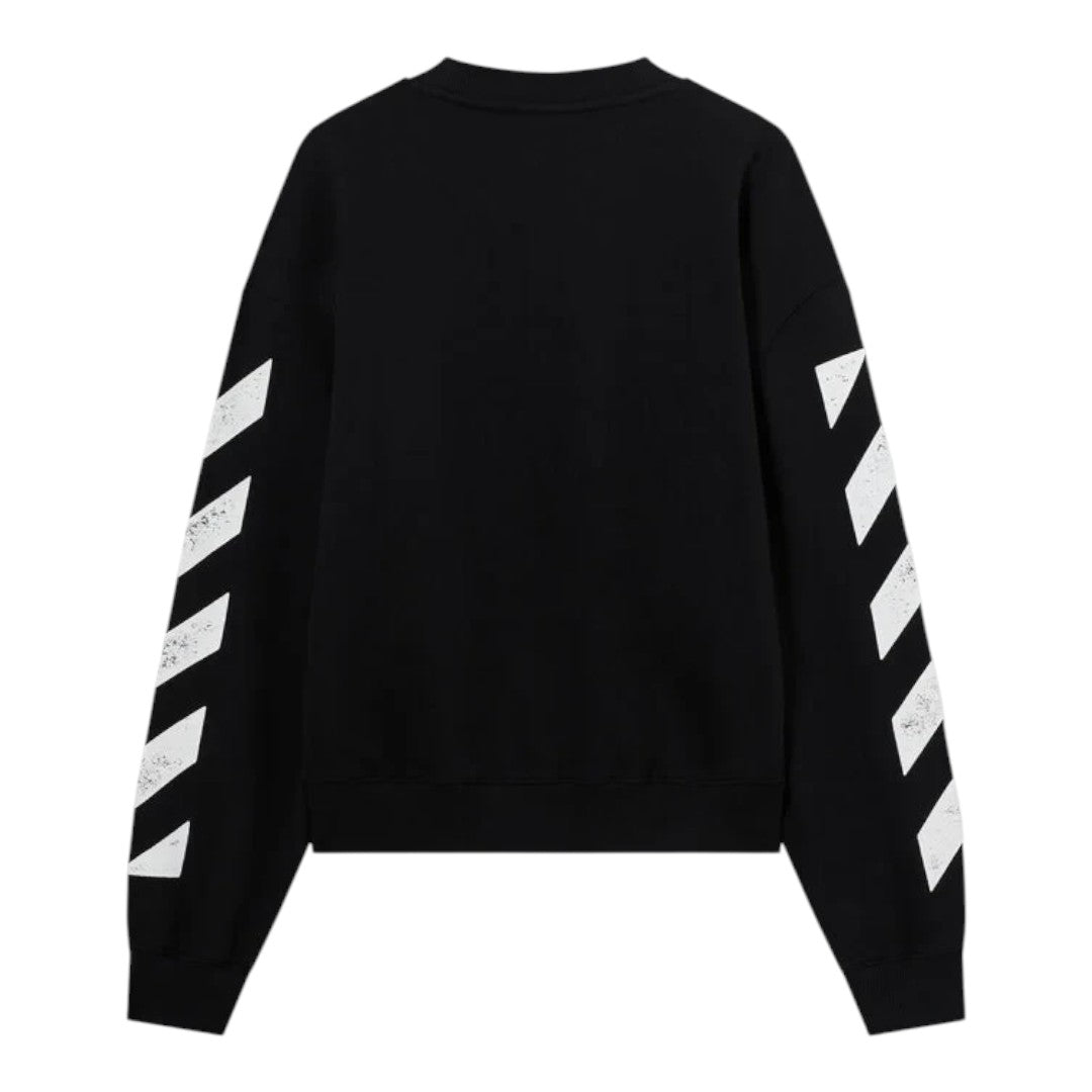 Ballers Clothing Shop black L/AB c/o Off-White crewneck sweater with white diagonal sleeve print, back view