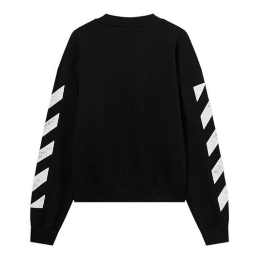 Ballers Clothing Shop black L/AB c/o Off-White crewneck sweater with white diagonal sleeve print, back view