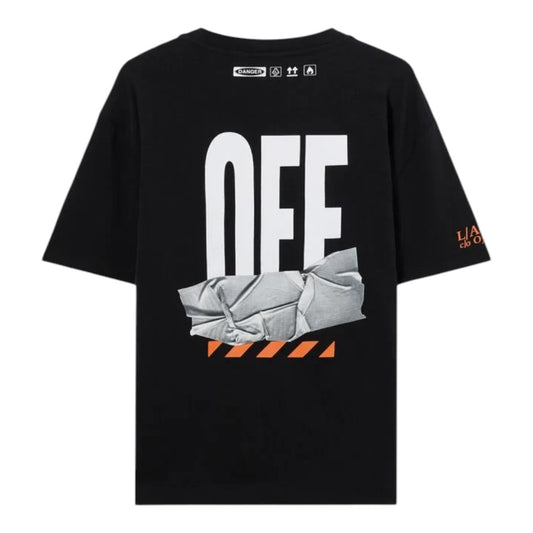Ballers Clothing Shop black cotton long sleeve tee with large white OFF duct tape graphic on the back