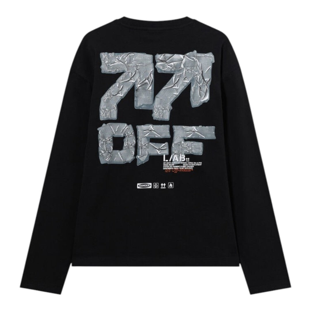 Ballers Clothing Shop L/AB c/o Off-White black cotton long-sleeve t-shirt with large silver tape graphic on back