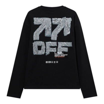 Ballers Clothing Shop L/AB c/o Off-White black cotton long-sleeve t-shirt with large silver tape graphic on back