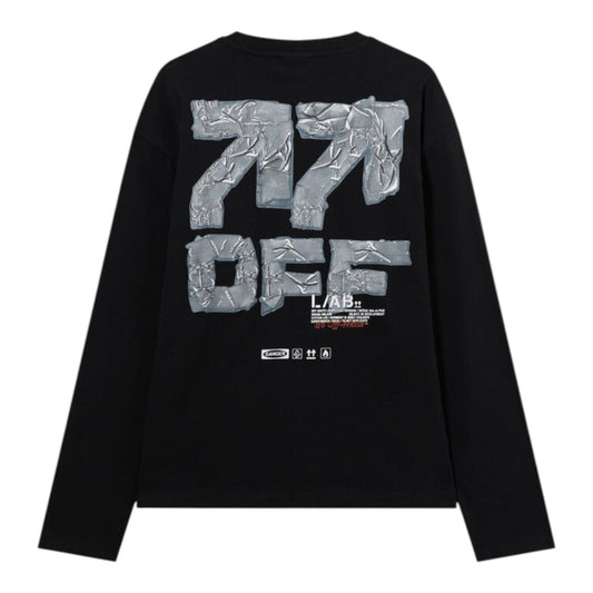 Ballers Clothing Shop L/AB c/o Off-White black cotton long-sleeve t-shirt with large silver tape graphic on back
