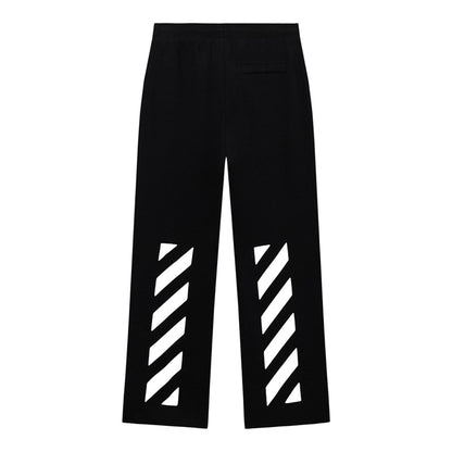 Ballers Clothing Shop black Off-White jogger pants featuring signature white diagonal stripes on the lower legs.