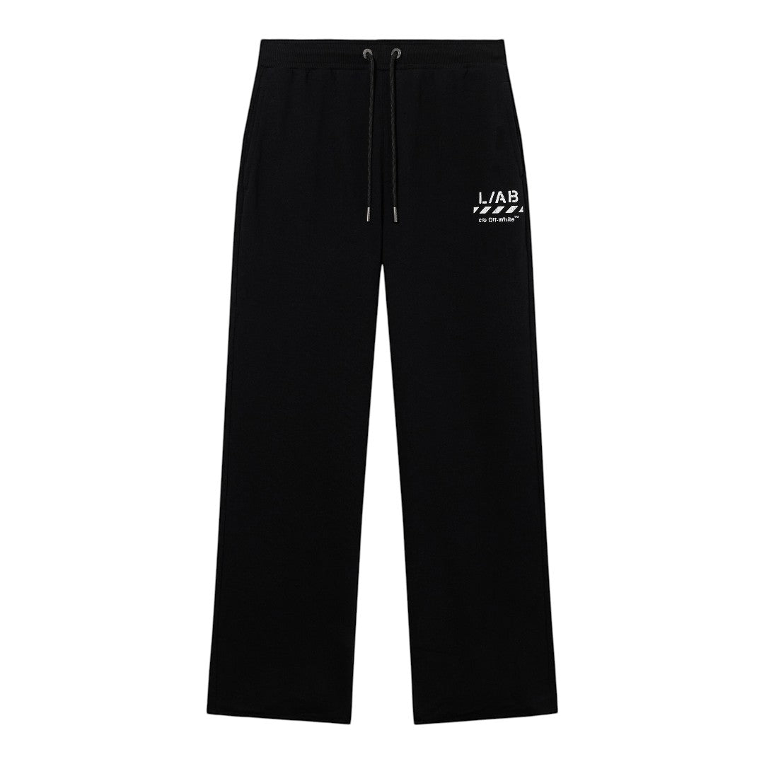 Ballers Clothing Shop black Off-White L/AB diag jogger pants with white logo and drawstring waist