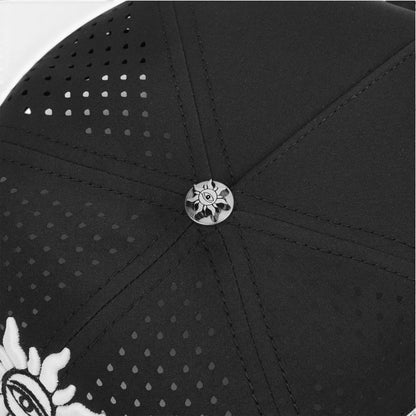 Ballers Clothing Shop black water-resistant hat with laser-cut ventilation holes and a detailed metal top button.