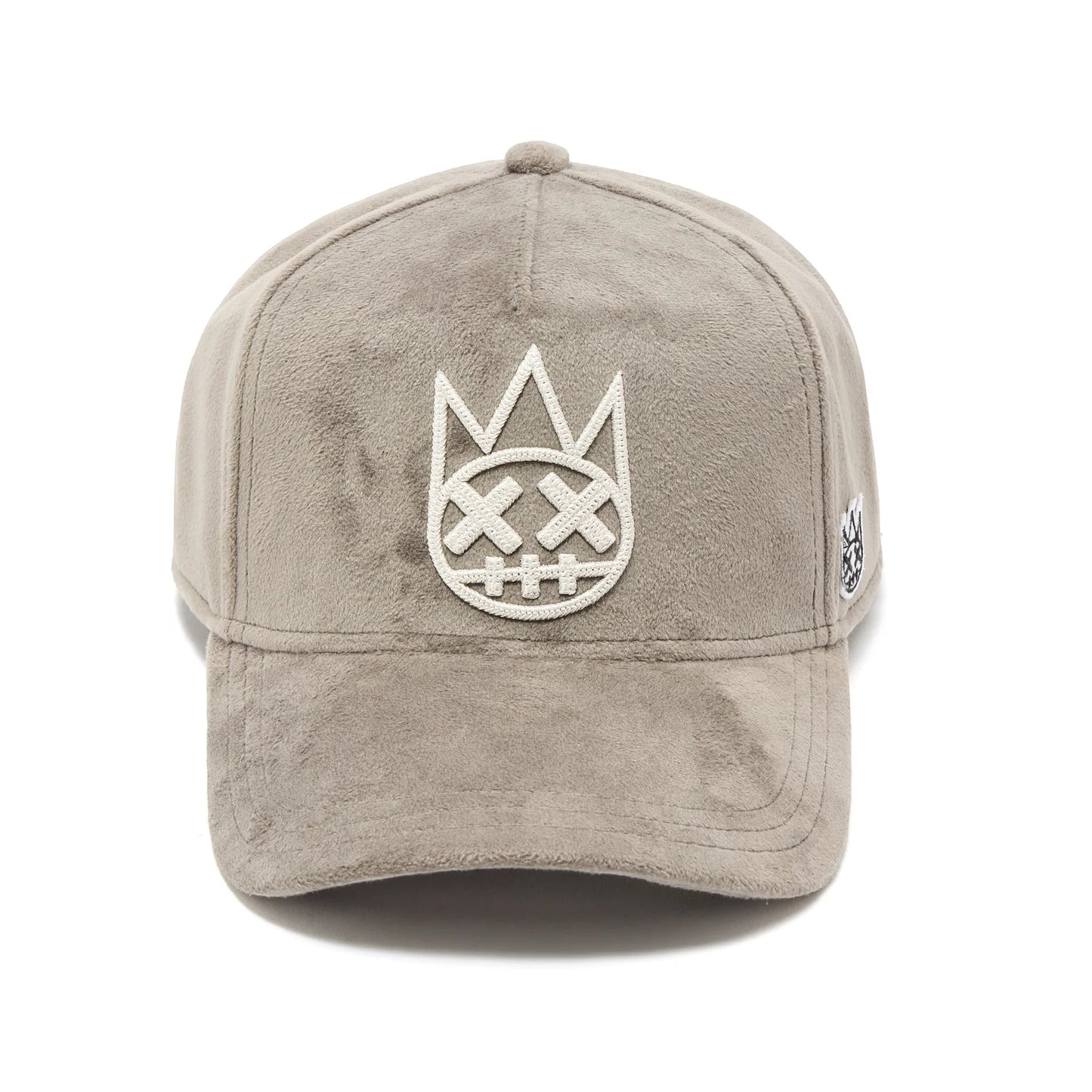 Ballers Clothing Shop grey velour A-frame trucker hat with white chain-stitch Shimuchan logo embroidery