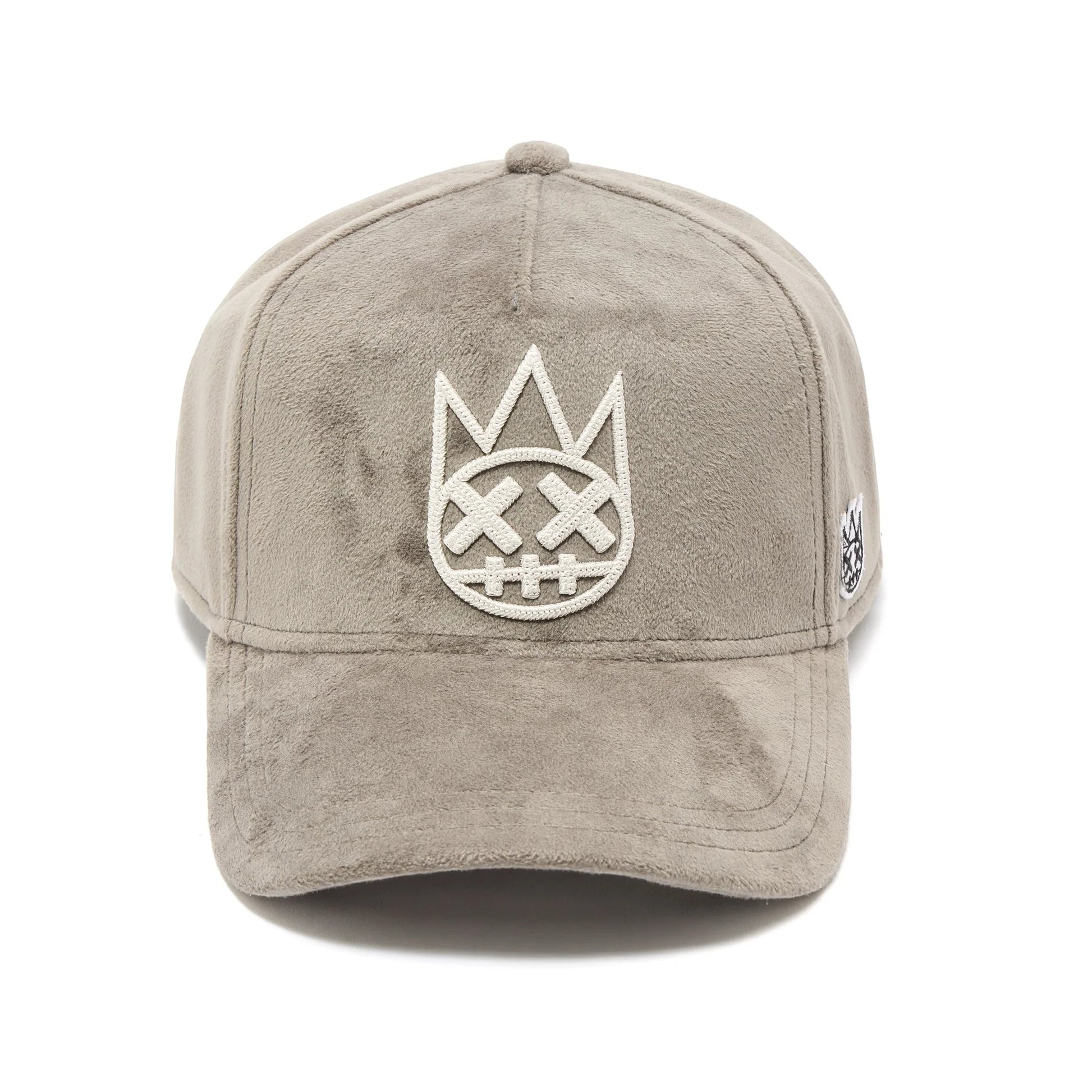 Ballers Clothing Shop grey velour A-frame trucker hat with white chain-stitch Shimuchan logo embroidery