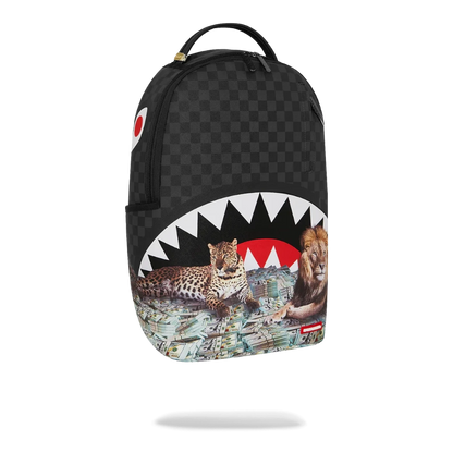 Ballers Clothing Shop Sprayground Money Beasts backpack in black checkered PVC with shark mouth and animal print