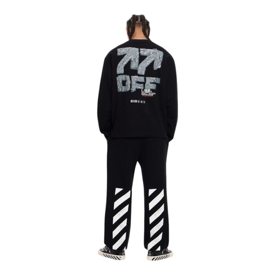 Ballers Clothing Shop L/AB c/o Off-White black long-sleeve t-shirt with large back tape graphic and matching sweatpants