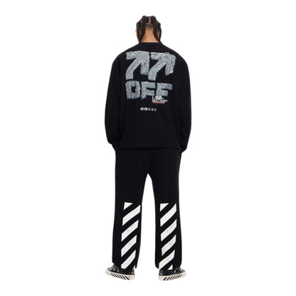Ballers Clothing Shop L/AB c/o Off-White black long-sleeve t-shirt with large back tape graphic and matching sweatpants