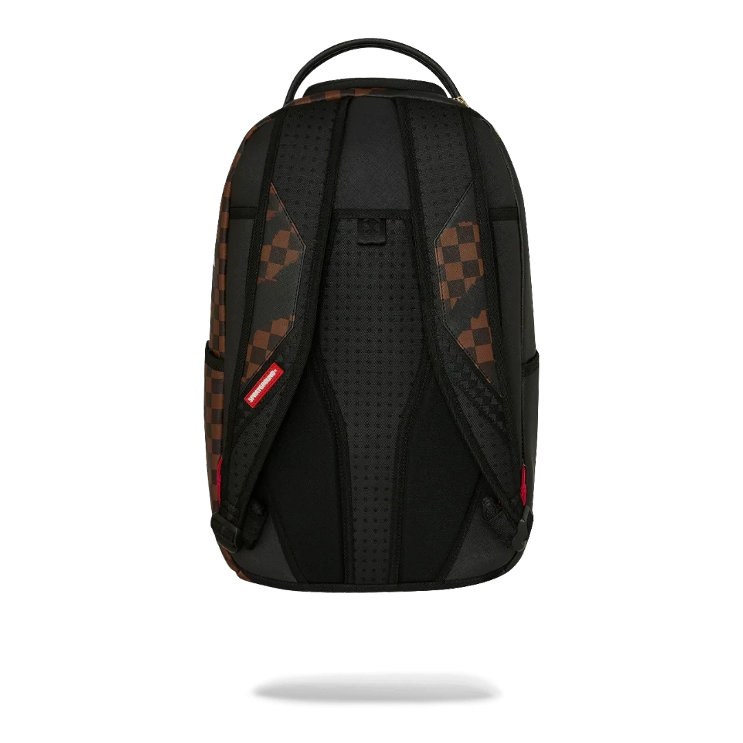 Ballers Clothing Shop Sprayground Claw Tear Check backpack featuring a brown and black checkerboard pattern back view