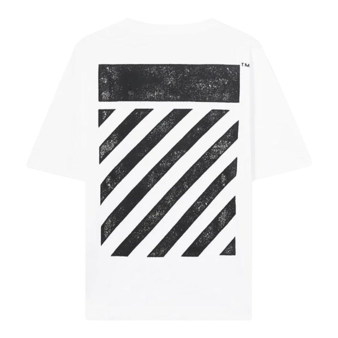Ballers Clothing Shop white oversized cotton t-shirt with black diagonal motif print on the back