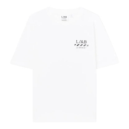 Ballers Clothing Shop white oversized cotton t-shirt with L/AB c/o Off-White logo print on the chest
