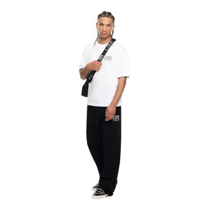 Ballers Clothing Shop model wearing a white L/AB c/o Off-White oversized cotton t-shirt with chest logo print.